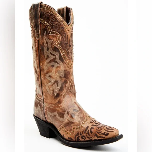 LAREDO WOMEN’S BRAYLNN LEATHER WESTERN PERFORMANCE STUDDED BOOTS -SNIP TOE. SZ 9 - Picture 1 of 11